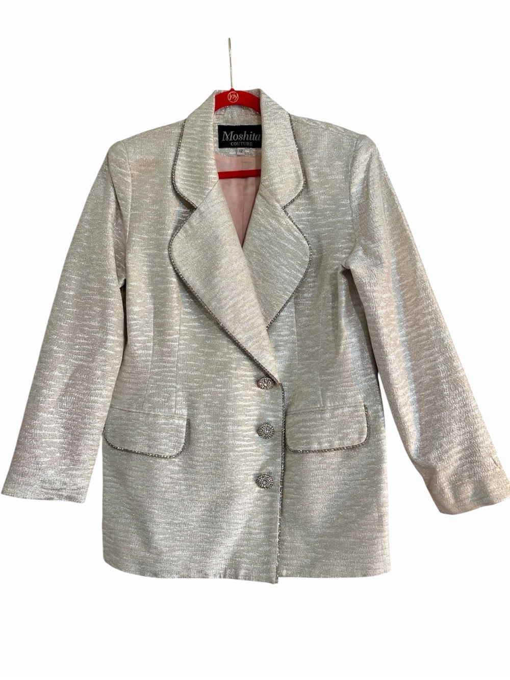 Moshito Couture Silver Metallic Blazer Sz 12  Made in USA Vintage 1980’s